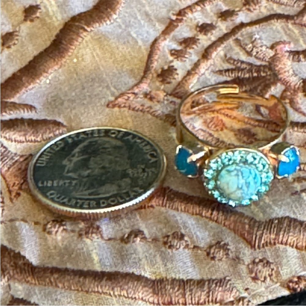 🩵Mariana Ring Turquoise Blue Gemstone Cluster, with Side Stones - Sz Adjustable - Picture 3 of 10